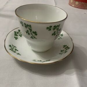 Clover Pattern Teacup and Saucer with Gold Rim